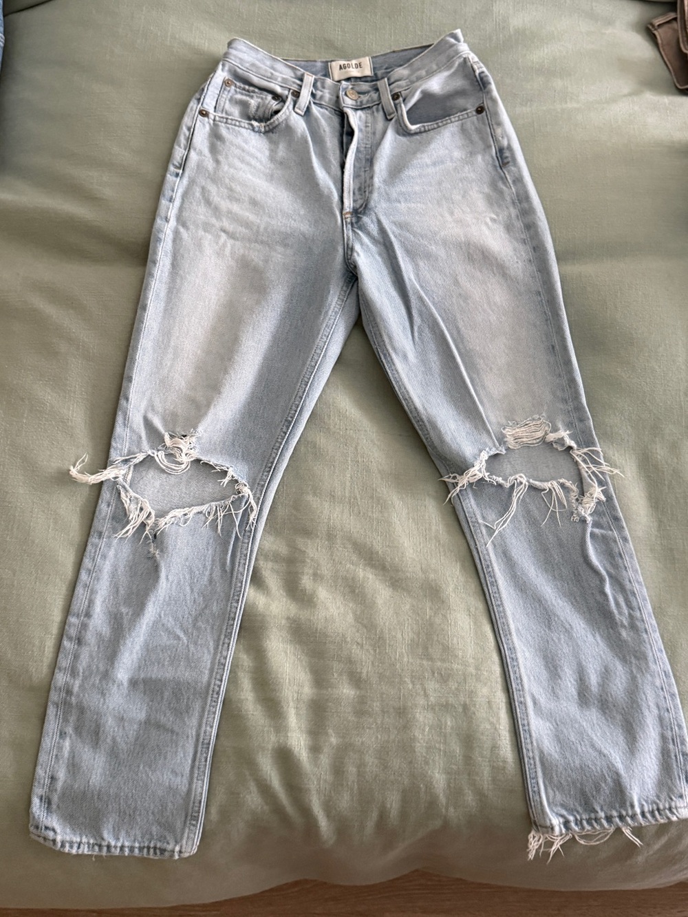 Agolde Light Wash Distressed Straight Leg Jeans